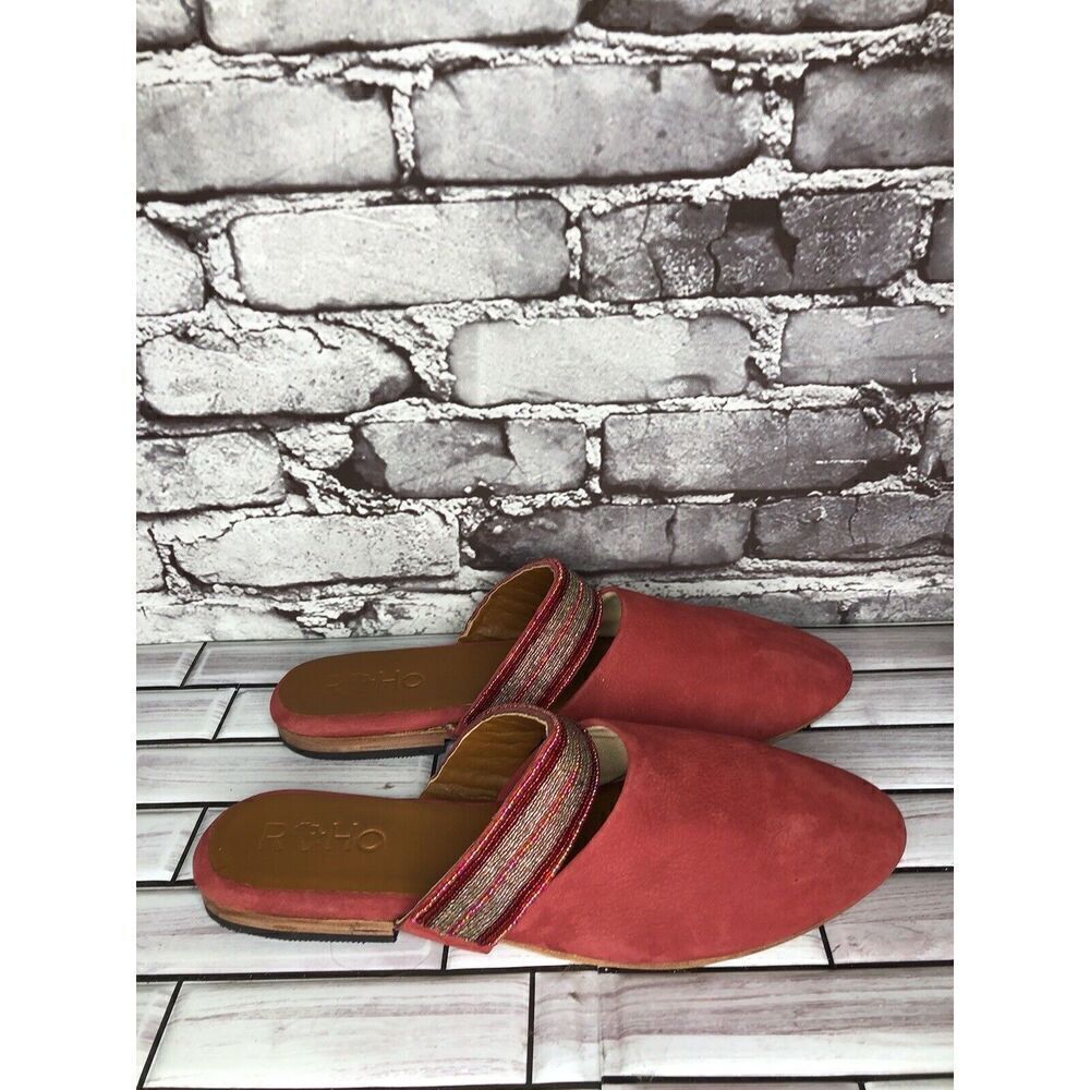 RoHo Red Suede Leather Slip On Beaded Strap Mules Shoes Women’s Sz 43EU/12M US